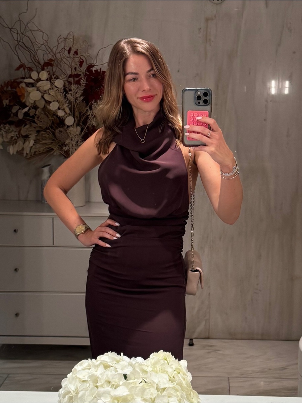 Zara Sleeveless Cowl Neck Maxi Dress in chocolate colors
